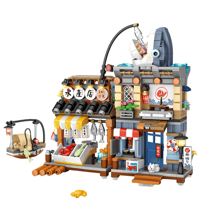 Japansk Gatumiljö Mini Byggklossar - DIY Modell-Byggsats Japansk Gata-BB-Seafood-Hemnix