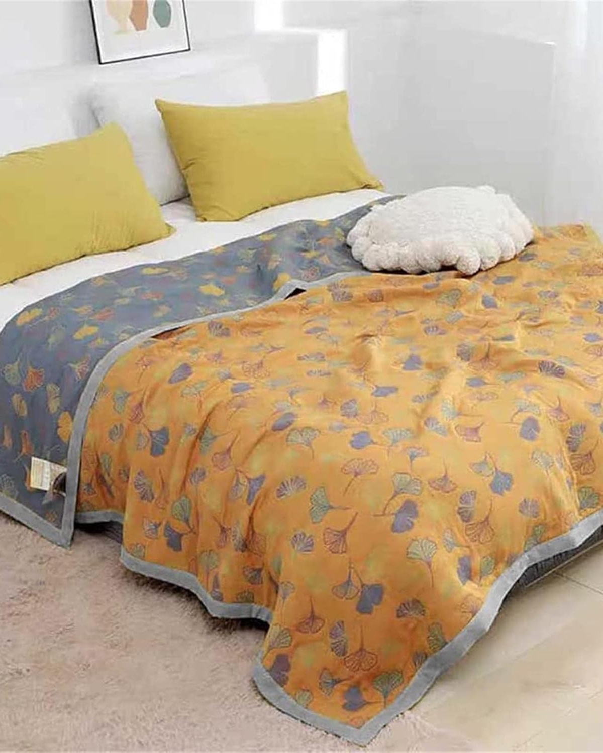 Carvallo – Lyxig bomullsfilt med fint lövmönster för värme och stil Carvallo