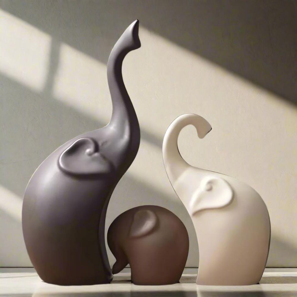 Elegant Serenity Elephant Sculptures – Symbolisk konst för modern inredning MILA Sverige