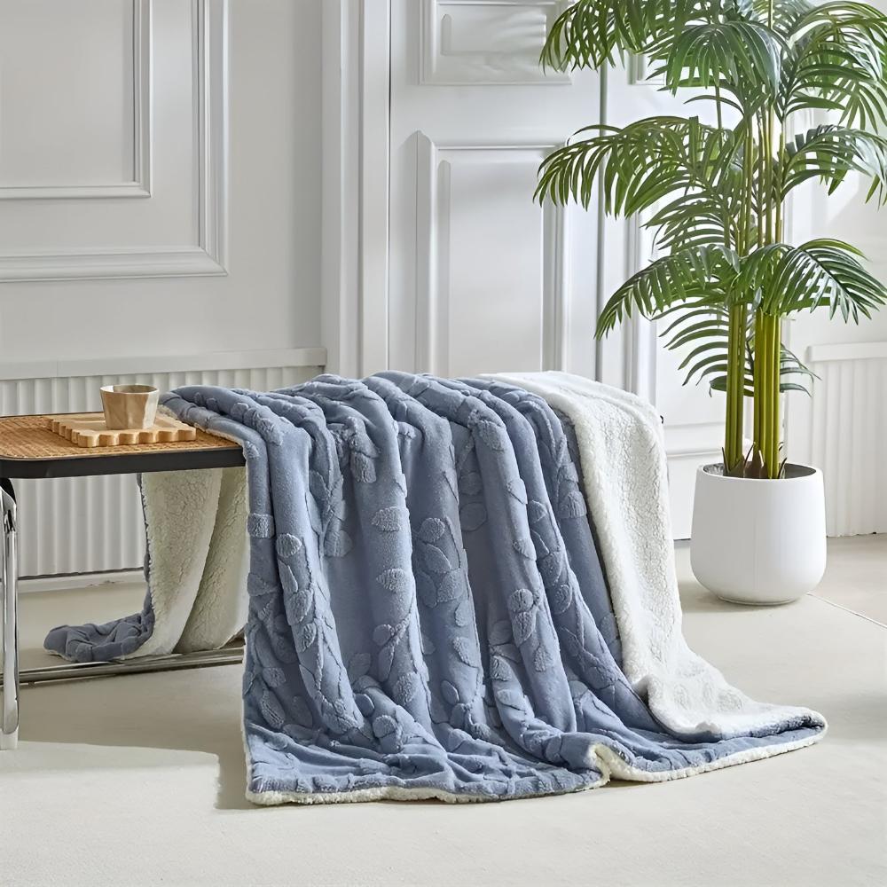 Cozy Leaf Motif Sherpa Filt Carvallo