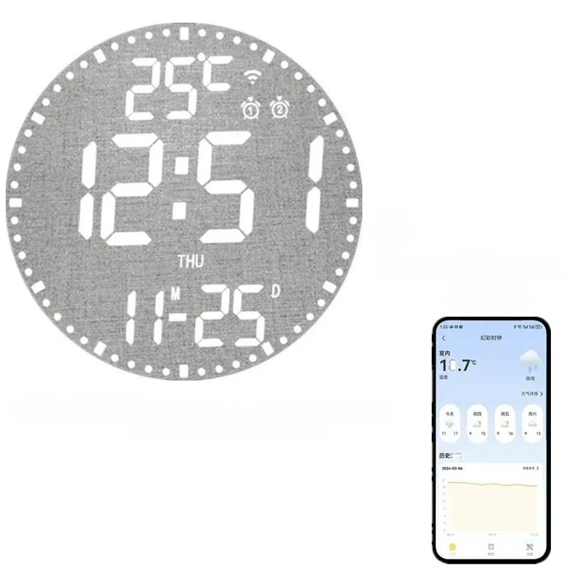 WiFiTid - LED Väggklocka Med Kalender och Dubbel Alarmfunktion Carvallo