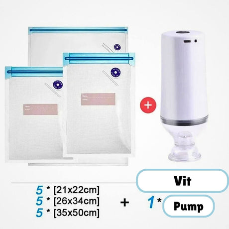 FreshSeal – Vakuumförpackningsset för Längre Hållbarhet på Maten-Vacuum Sealers-BB-Vakuumpump + 15st Påsar-Hemnix
