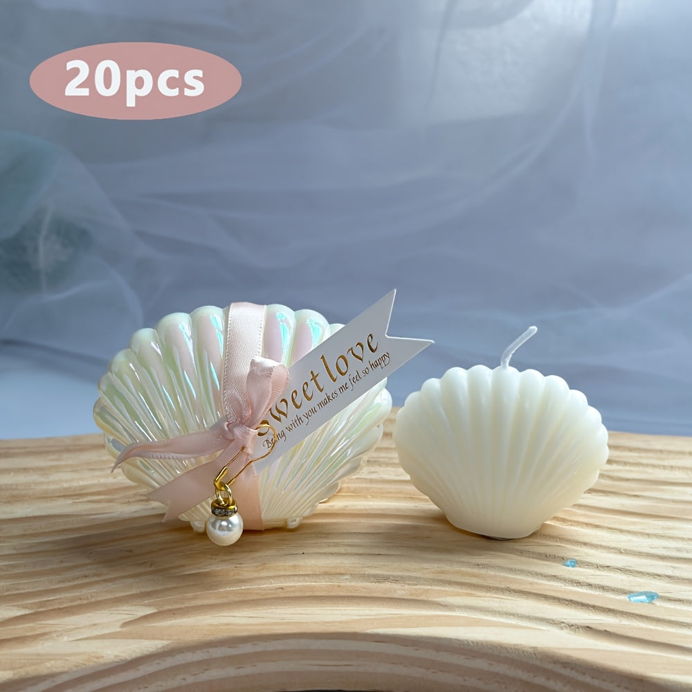 Romantiska snäckskalljusgåvor - 10 doftande bitar med sojavax och freesia och rosa banddekorationer MILA Sverige