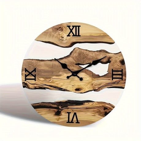 RustiqueClock - Stille akryl väggklocka med träådring Carvallo