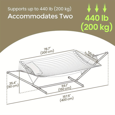 Carvallo-hängmatta RelaxBoo | Med bambus spridare & metallställning | Inkl. kudde | För trädgård & terrass Carvallo