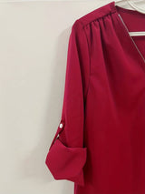 Dam Blus Avslappnad med Rullningshylsor och Halv Dragkedja Mjuk Tyg Bellasverige