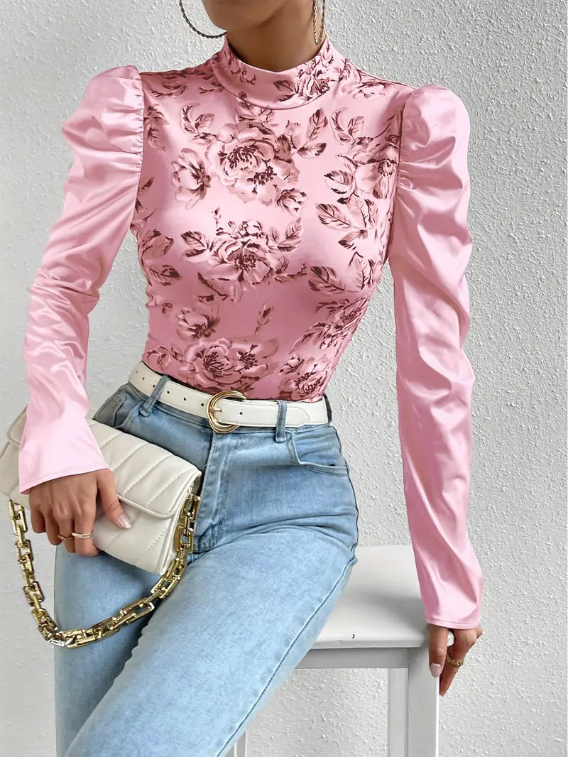 Dam Satin Top Blommönster Elegant-Blusar-Hemnix-Rosa-XS-Hemnix