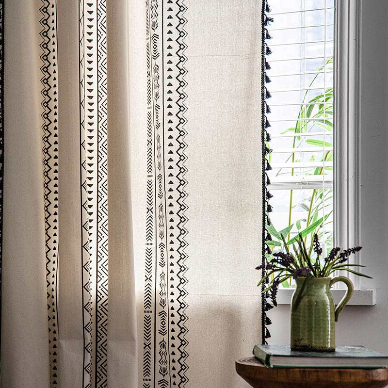 Geometrisk Fringe Gardin Semi Mörkläggande Draperier i Bomullsblandning Carvallo