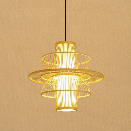 LotusLight - Asiatisk Hänglampa av Bambu i Svart/Beige för Restauranger Carvallo