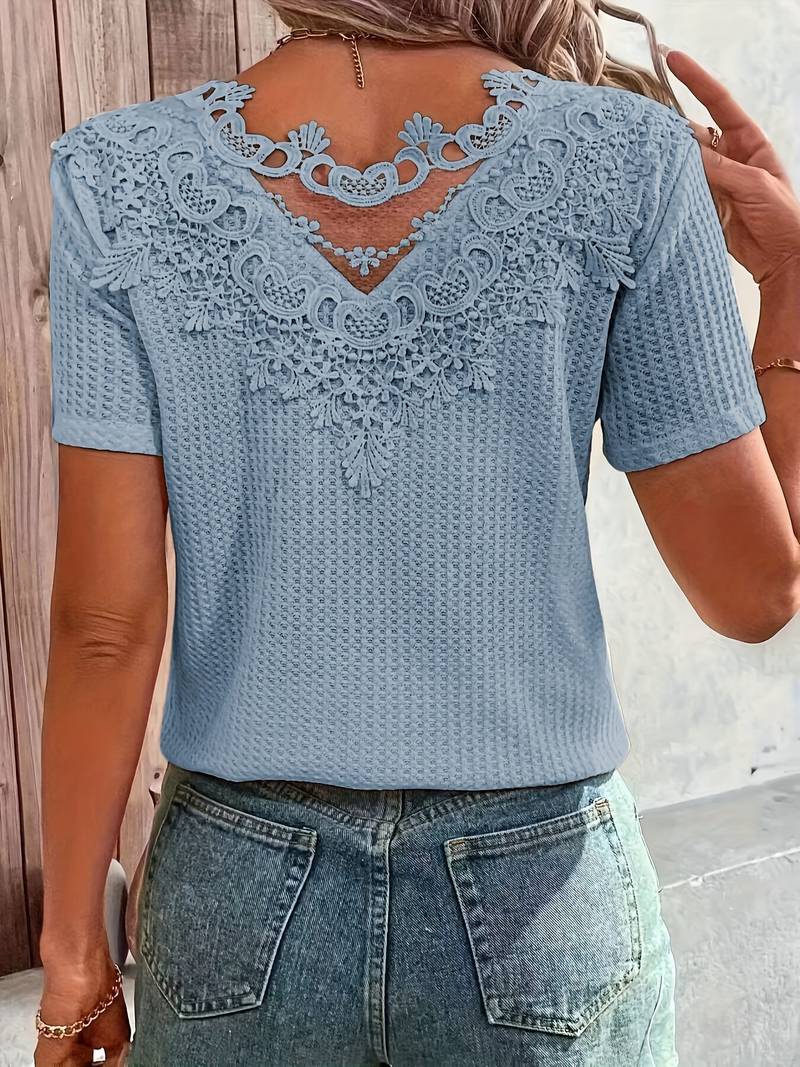 Dam T-shirt Spetsdetaljer Mjuk Bomull