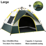 Expresstält 3 Sekunder Helautomatiskt Pop-up Tält Camping & Vandring-Pop-up Tält-BB-Grön 2 Dörrar & 2 Fönster-Large: 3-4 Personer 200x200cm-Hemnix