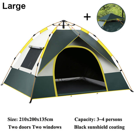 Expresstält 3 Sekunder Helautomatiskt Pop-up Tält Camping & Vandring-Pop-up Tält-BB-Grön 2 Dörrar & 2 Fönster-Large: 3-4 Personer 200x200cm-Hemnix
