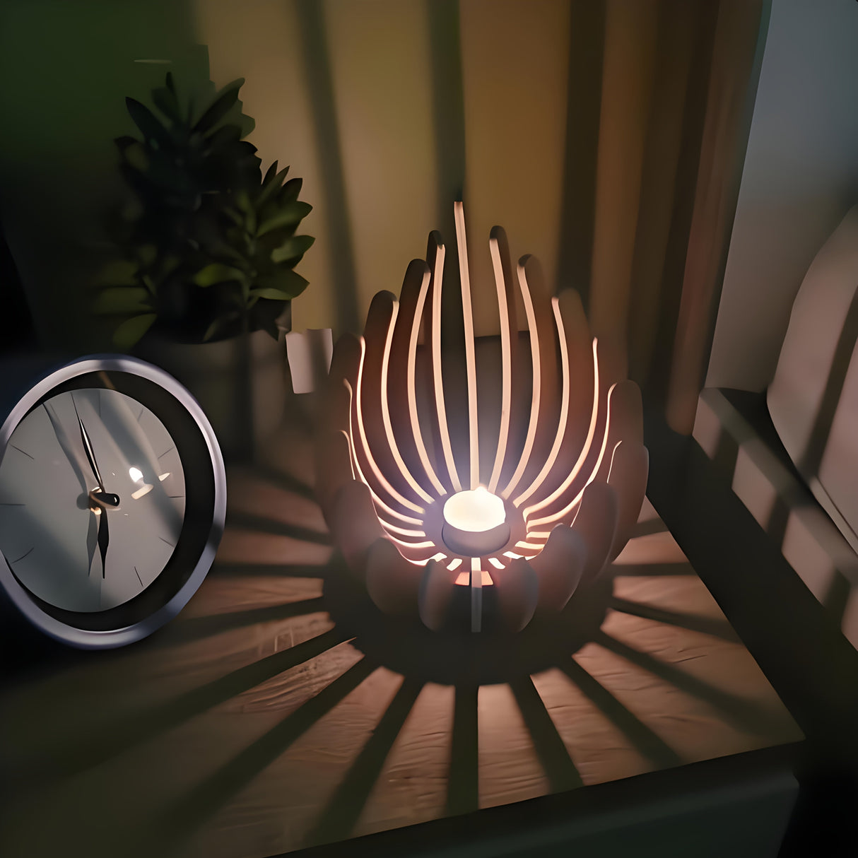 Bohemisk Lotus Ljuslykta – Handgjord Lagerträ Design Carvallo