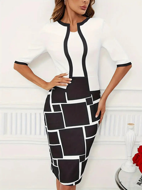 Kvinnors Två-i-Ett Klänning Geo-tryck Cirkulär Halsringning Polyester Hemnix