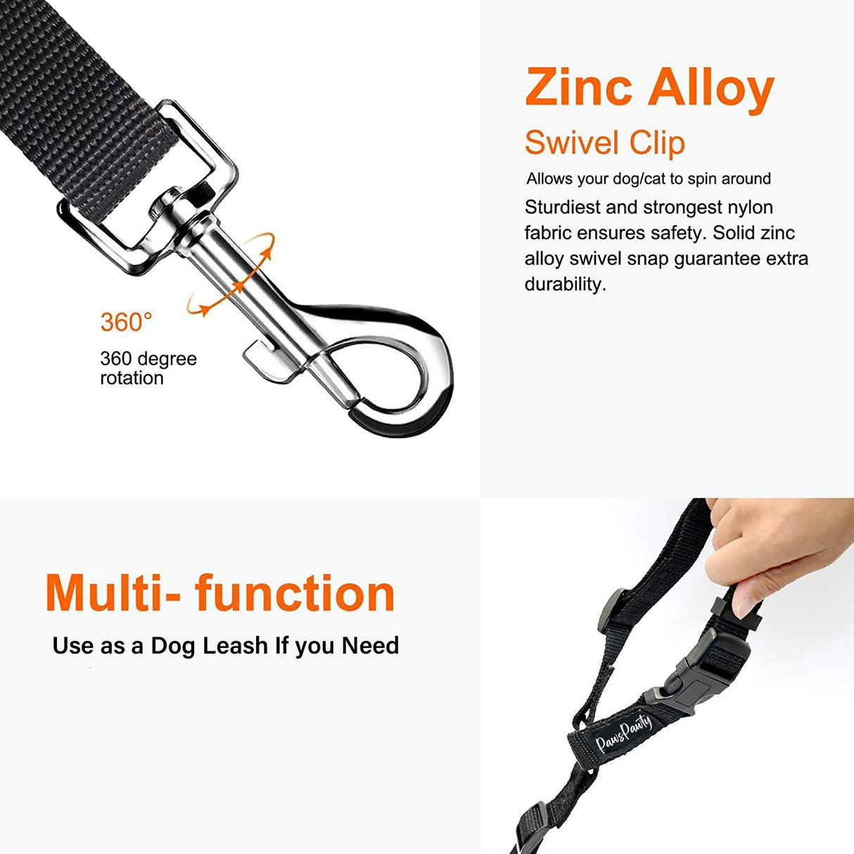 Pawellure Justerbart nackstöd hundbälte - 2-pack trasselfri säkerhetsbälte för bilresor Carvallo