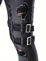 Herr Biker Jeans Avslappnad Denim Med Quiltade Detaljer Hemnix