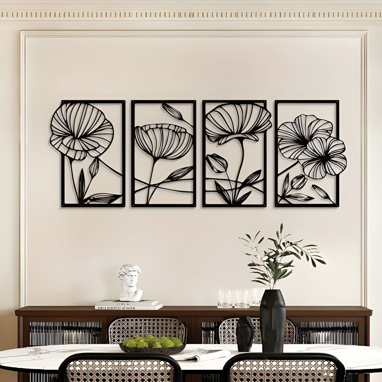 LotusCharm Decor - 4-delat blommor metall väggdekor Carvallo