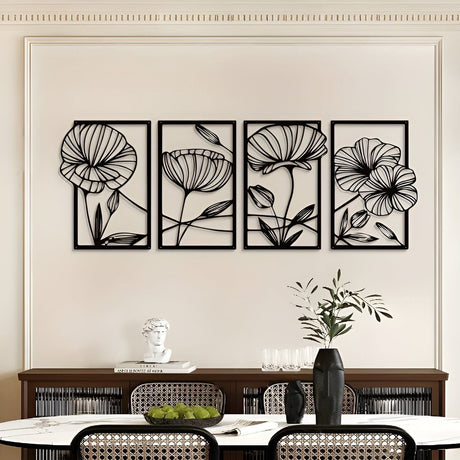 LotusCharm Decor - 4-delat blommor metall väggdekor Carvallo