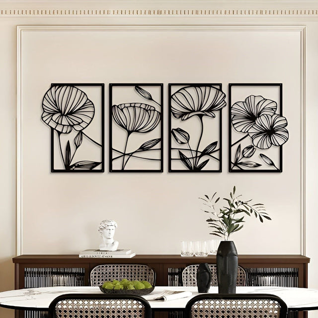 LotusCharm Decor - 4-delat blommor metall väggdekor Carvallo