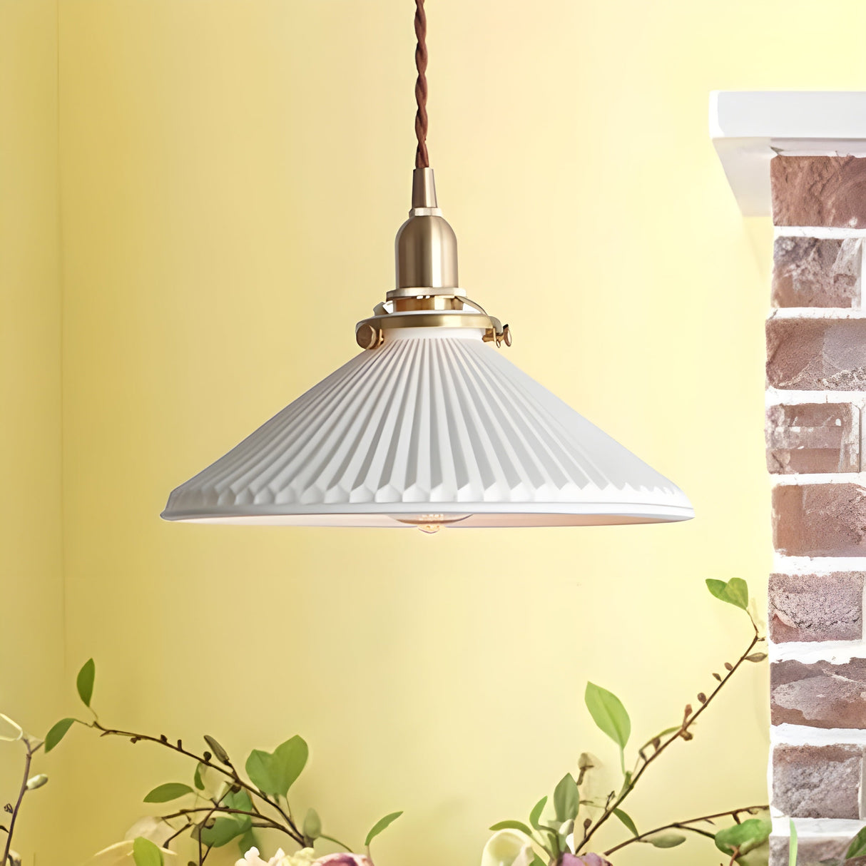 JapandiBeam Light - Japansk keramik hängande lampa med rännmönster Carvallo