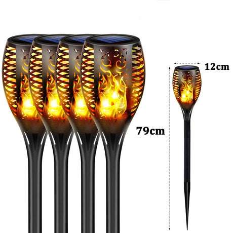 Solcellsdriven LED Lykta för Utomhusbruk | IP65 Vattentät Trädgårdsfackla med Flammeffekt – Energisnål & Automatisk Tändning-Kök-BB-4 Pack-12 x 79cm-Hemnix