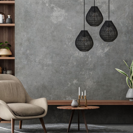 Boho Rattan Handvävd Svart Taklampa Carvallo