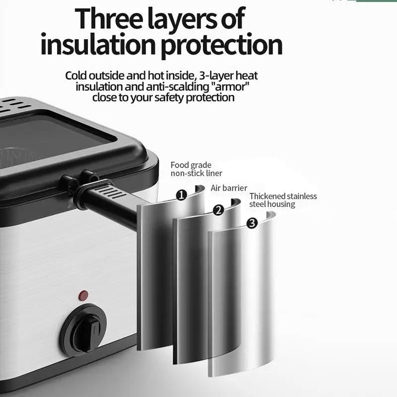 2.5L Mini Elektrisk Fritös – Rostfritt Stål med Korg & Olje Filter Lock Carvallo