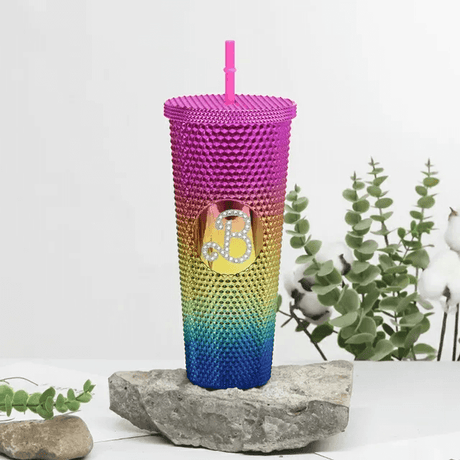 Återanvändbar Mugg med Sugrör 710ml-Personligt-BB-Regnbåge-Hemnix