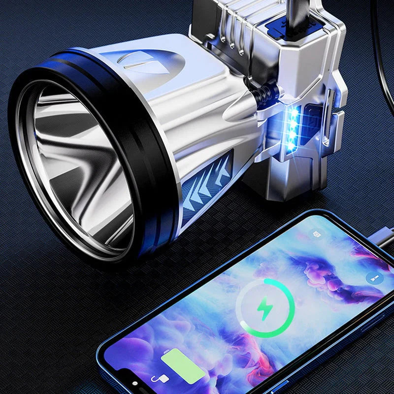 Bredstrålande LED-huvudlampa med powerbank-funktion och USB-laddningsport Carvallo