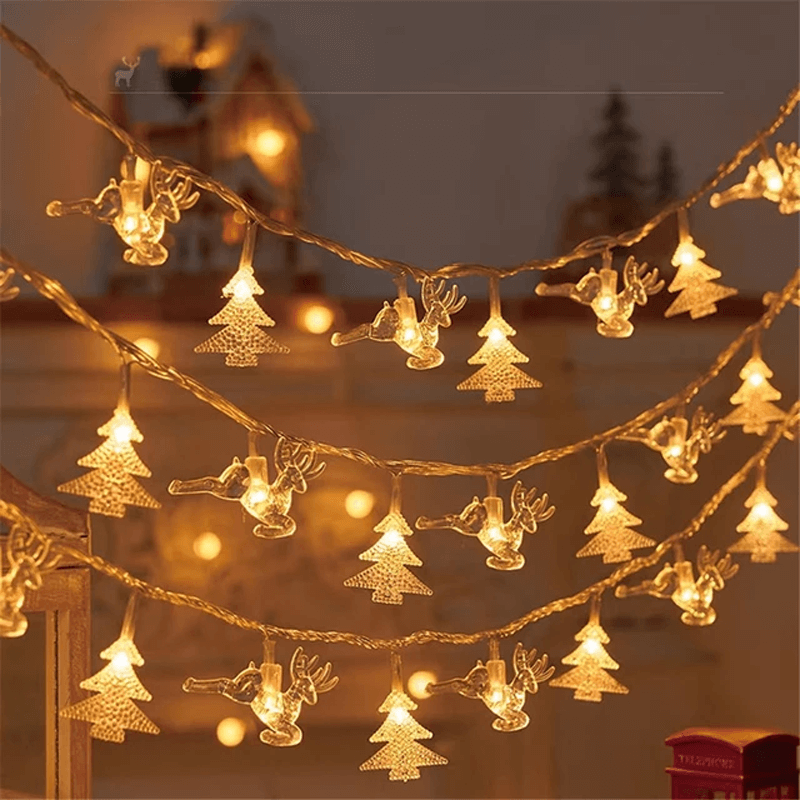 1,5-3m Jultema LED-strängljus, Ljusslinga för Julen - Snöflingor, Renar, Stjärna, Julgran-Jul-BB-Älg/Träd-1.5M/10LED-Hemnix
