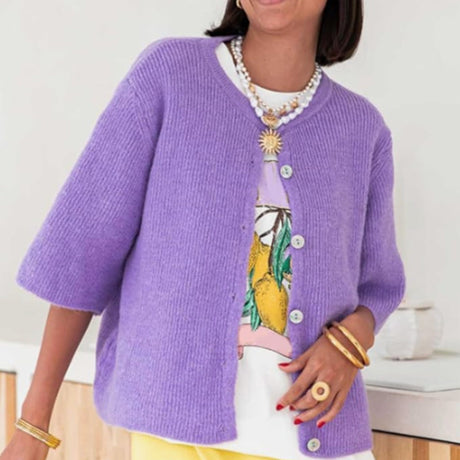 Jasmine™ Stickad Kofta med Halvlånga Ärmar-Hemnix-Violett-S-Hemnix