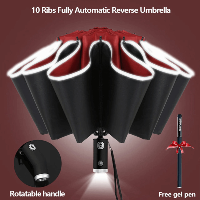 Hopfällbar Paraply med LED-ficklampa-Personligt-BB-Röd-Hemnix