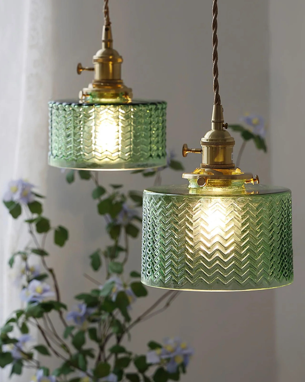 Vintage Glass Ceiling Pendant | Textured Glass & Brass | Warm 3000K Glow Carvallo