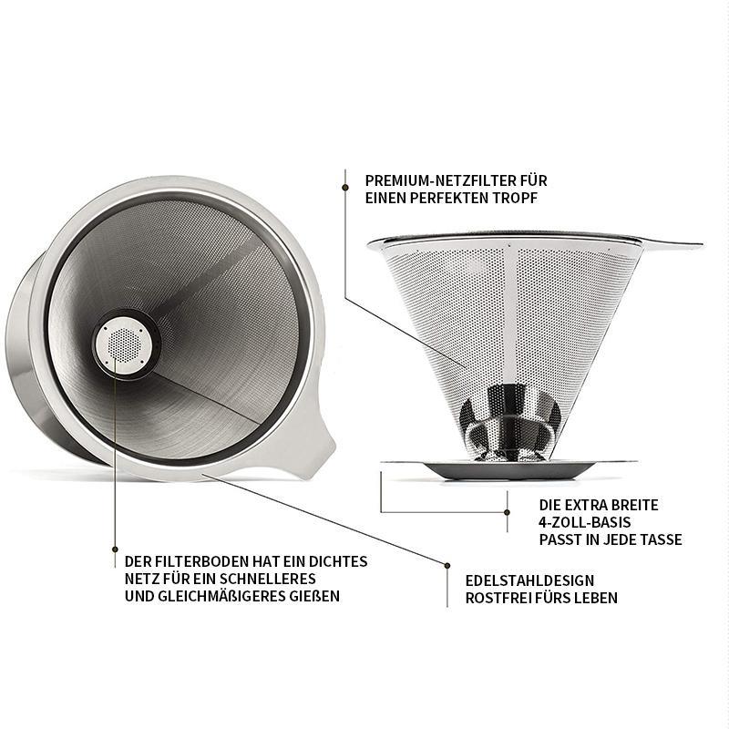 Carvallo Kaffeefilter i rostfritt stål | Fin sil & snabb avrinning | Ø 11,5–12,5 cm | Återanvändbar & Hållbar Carvallo