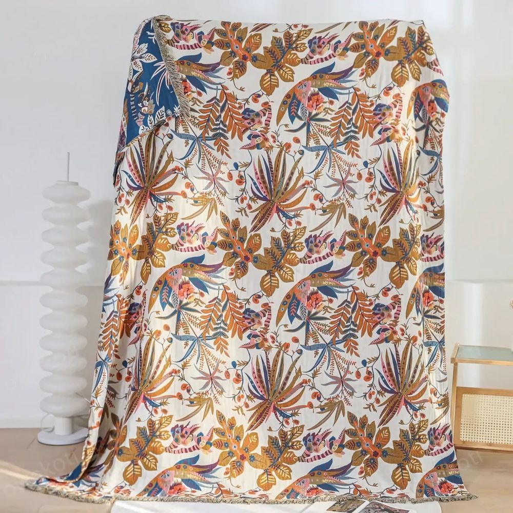 Vintage Floral Leaf Cotton Blanket Carvallo