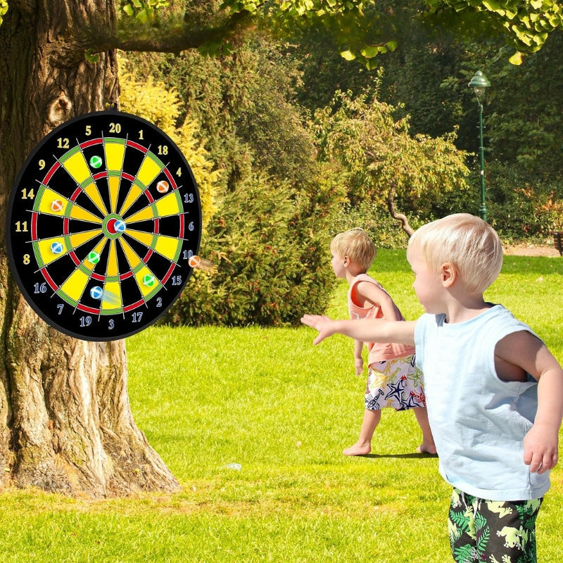 SkillDarts - Stor dubbelsidig darttavla för barn med klibbiga bollar och målspelet Carvallo