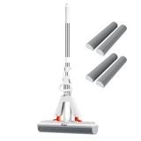 Självpressande Mopp med Teleskopskaft – Hopfällbar Bomullsmopp för Effektiv Golvrengöring & Torkning-fönsterputsare-BB-4 mopphuvuden-Hemnix