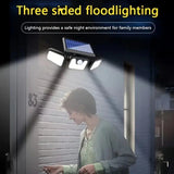 Solar LED Flutljus med rörelsedetektor – 3-strålar utomhusbelysning för trädgård, gård och garage Carvallo