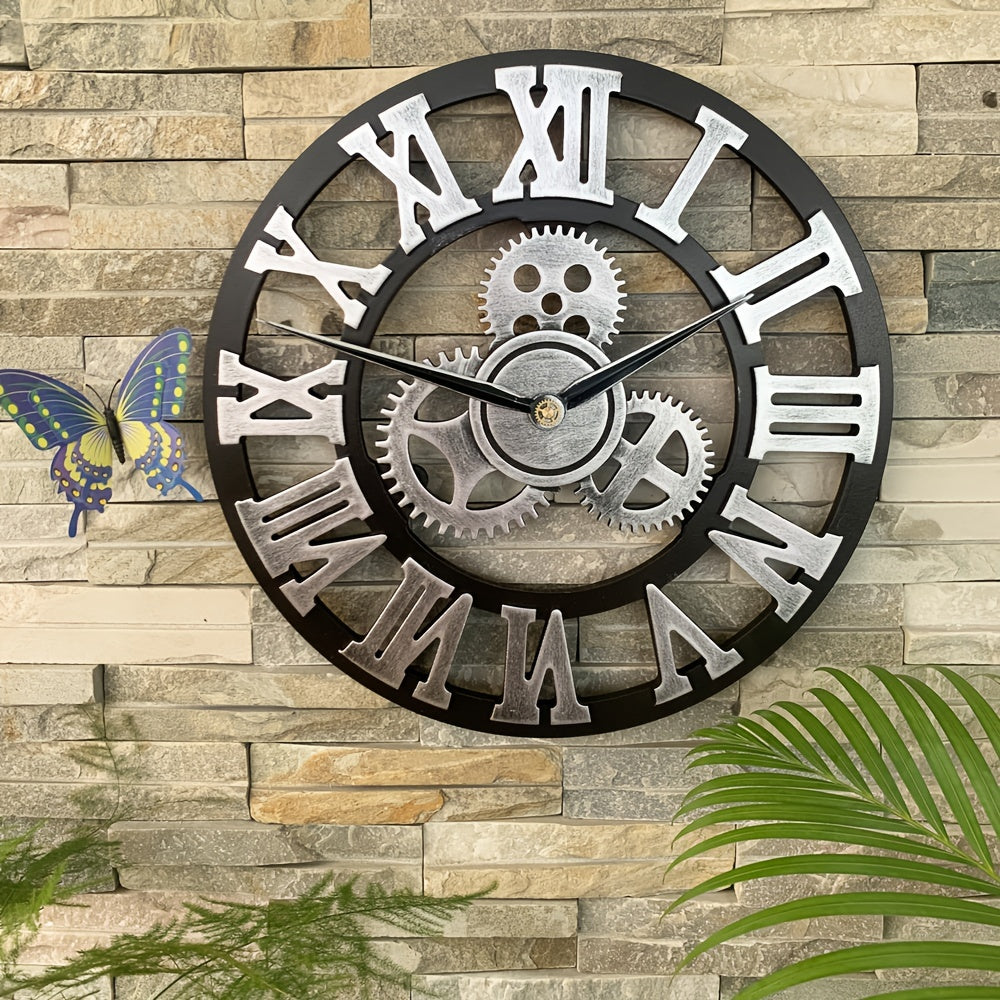 Överdimensionerad Silverfärgad Romersk Kuggväxel Vägghängd Klocka - Tyst Klocka för Vardagsrum, Kontor och Kök Carvallo