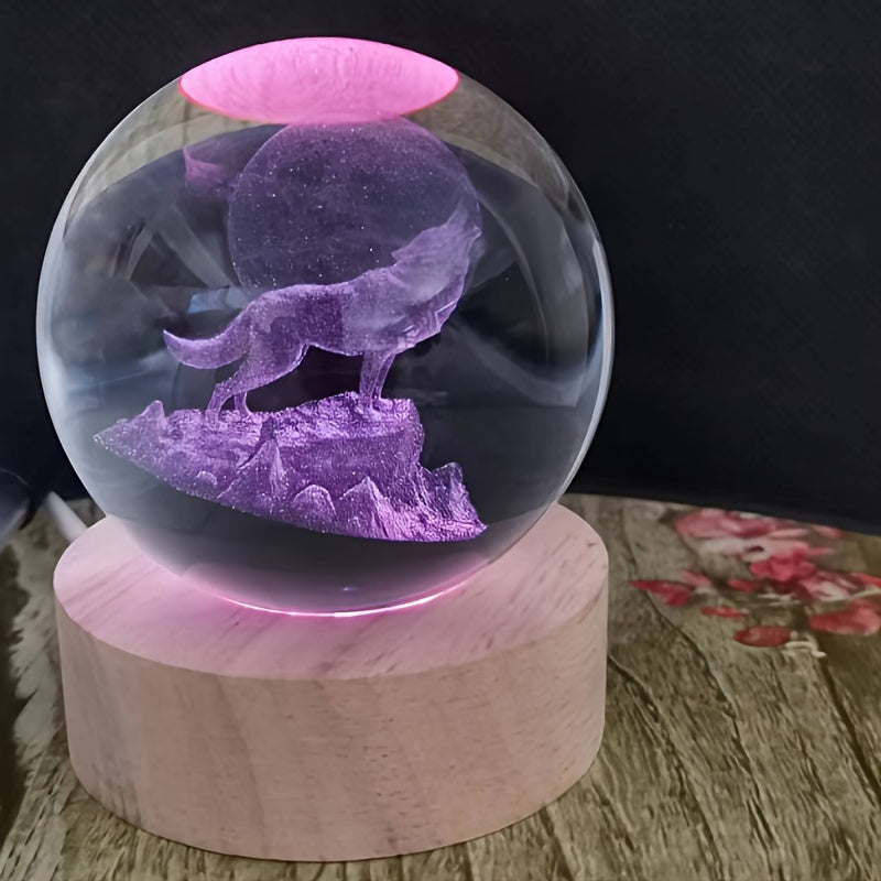 WolfLamp - 3D Snygg Wolf Glas Snöglob USB Nattlampa Carvallo