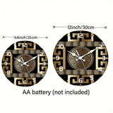 Stille icke-tickande trähärdsklocka - Grekisk nyckeldesign, kvarts mekanism Carvallo