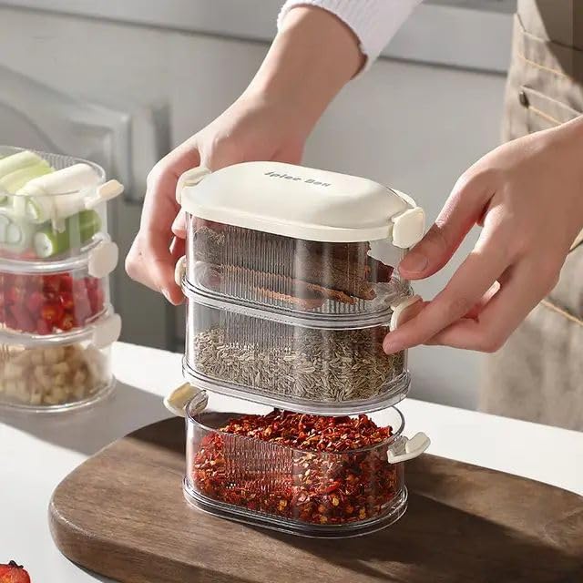 SpiceStack – Stapelbar ört- och kryddförvaringslåda i 3 nivåer | Lufttät, platsbesparande köksorganisatör MILA Sverige