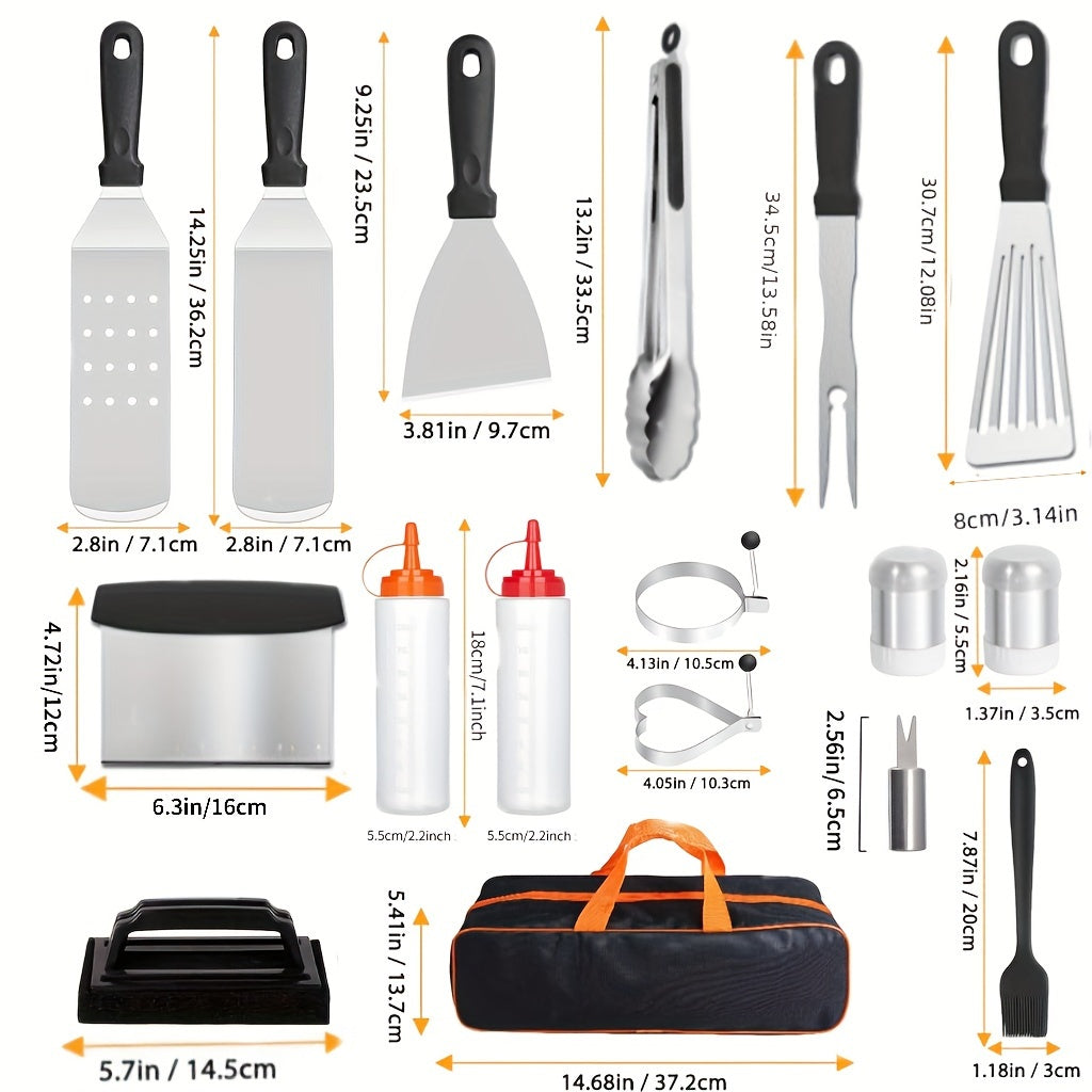 Carvallo BBQ Grillset 20-delat | Komplett tillbehörsset | Rostfritt stål | För inomhus & utomhus Carvallo