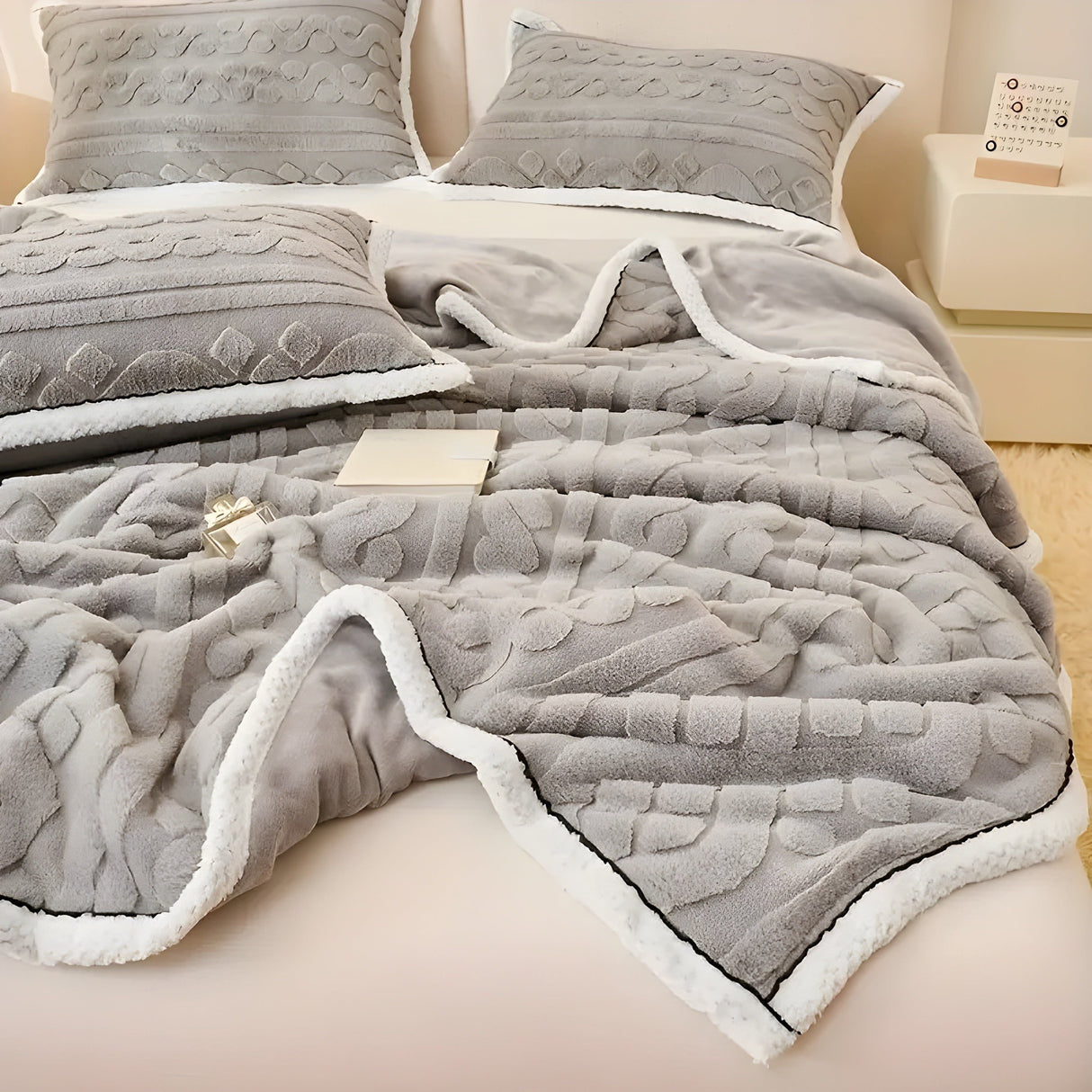 FluffDream sängkläder set - fluffig filt plysch sängkläder set Carvallo