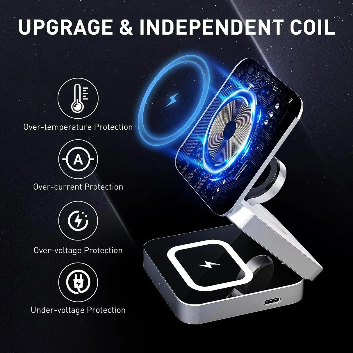 3 i 1 Snabb Magnetisk Fällbar Trådlös Laddare För iPhones, AirPods och Apple Watches Carvallo