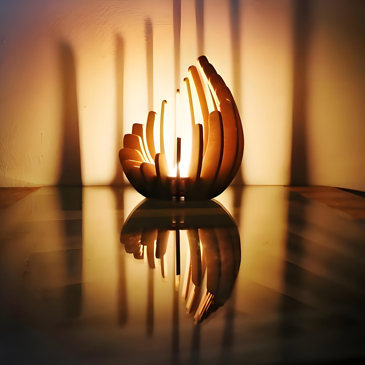 Bohemisk Lotus Ljuslykta – Handgjord Lagerträ Design Carvallo