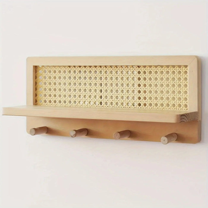 RetroShelf - Vintage vägghylla i trä med krokar för stilfull och organiserad förvaring Carvallo
