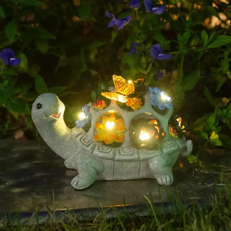 Carvallo Turtle Garden | Sol-Sköldpaddsstaty med LED & Suckulenter | För Trädgård, Terrass & Balkong Carvallo