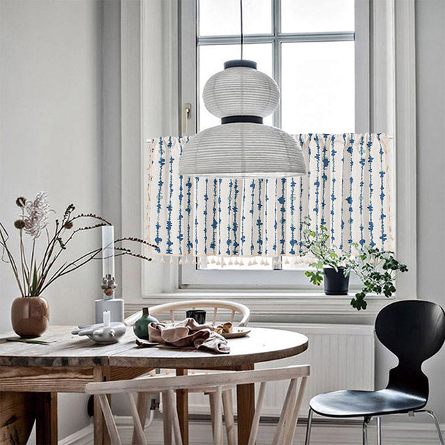 Blå ECG fransgardin i bomulls- och linneväv Carvallo