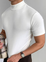 Herr T Shirt Hög Krage Kvalitetsbomull Elegant Design